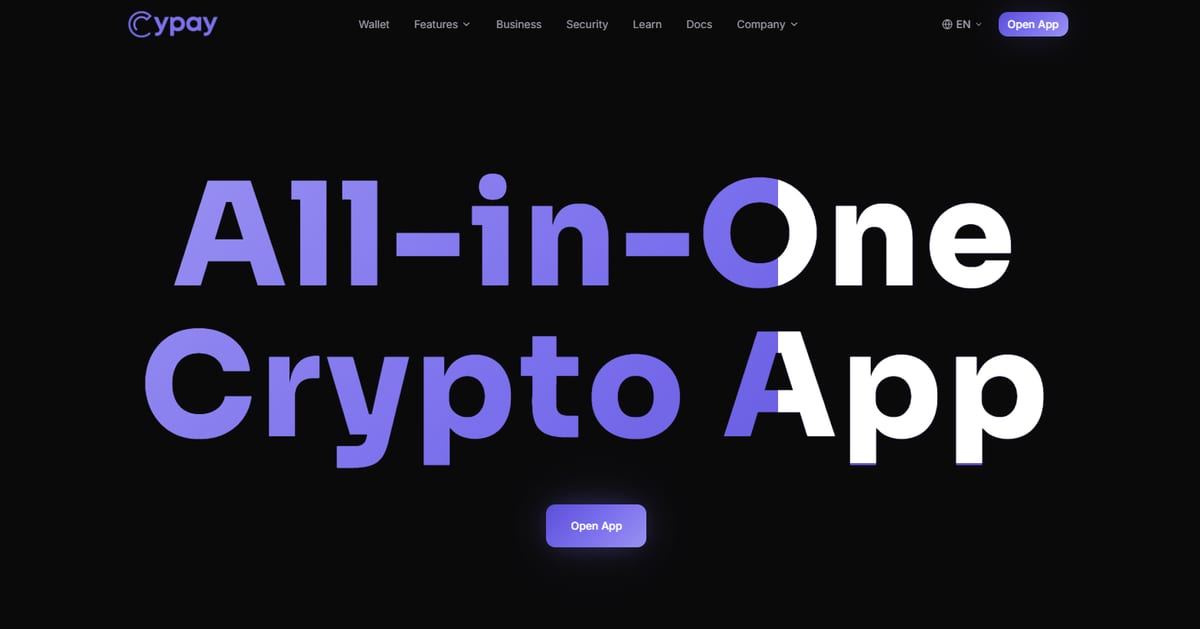 Cypay home page hero reading All-in-One Crypto App